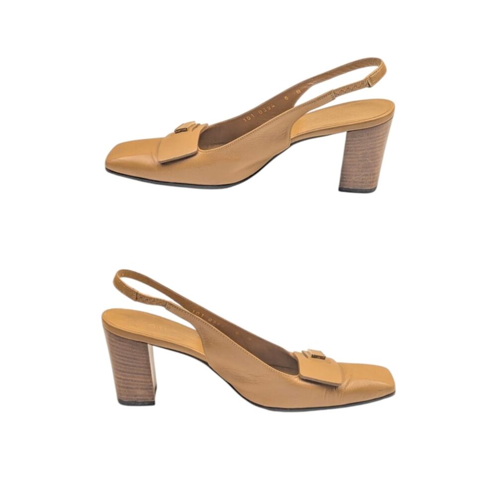 Gucci Vintage Tom Ford Era Tan Leather Slingback Heels Square Toe Italy 6B S4050 - Picture 8 of 15